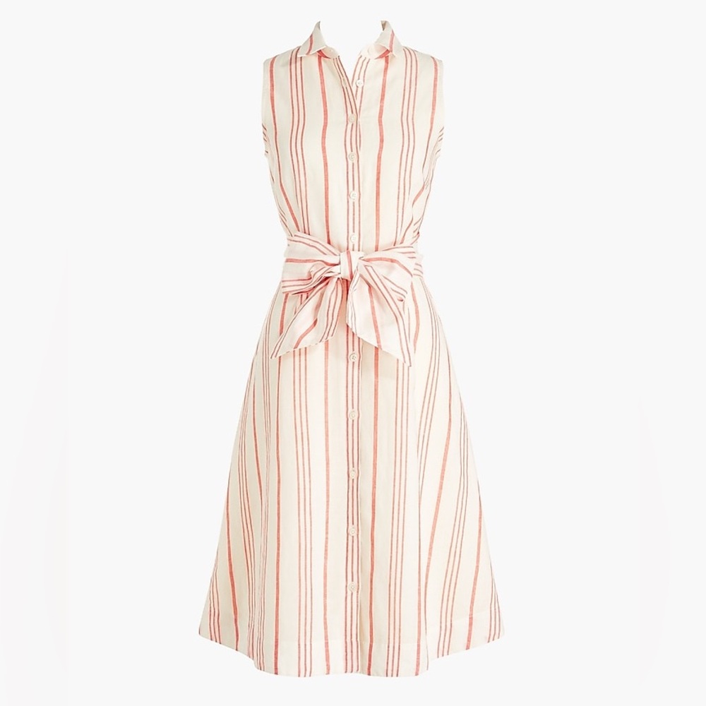 J. Crew Factory Sleeveless tie-waist striped shirtdress Linen blend midi sz 00